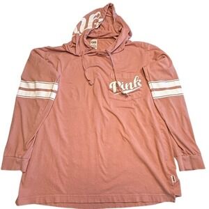 PINK Victoria's Secret Hoodie Long Sleeve Pink White Striped Pocket L